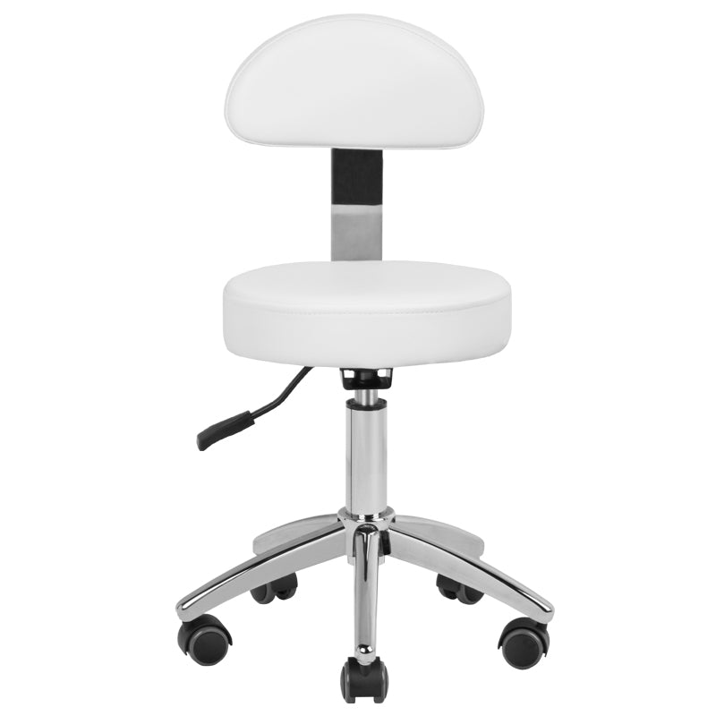 Taburete con Ruedas y Respaldo 304P Blanco