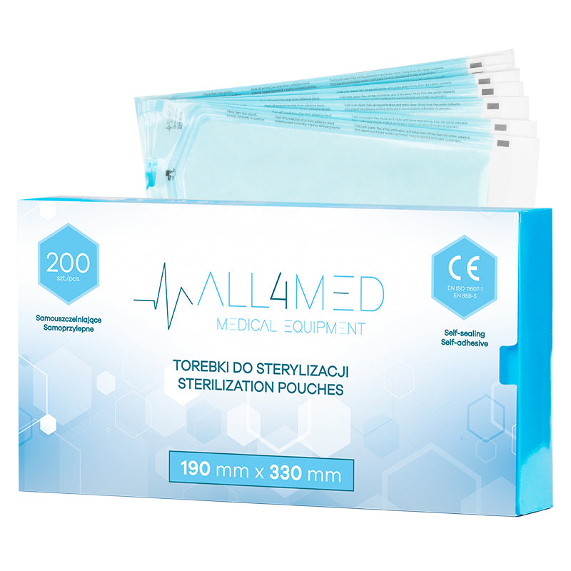 Bolsas de Esterilización para Autoclave All4Med 190 × 330 mm – 200 Unidades