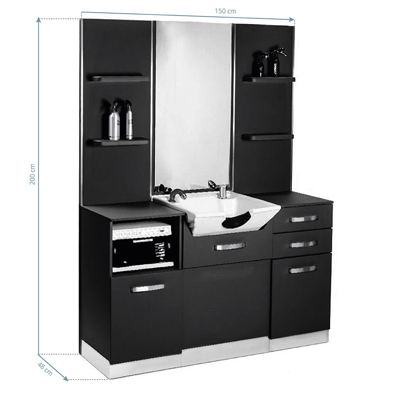 Tocador peluquería Gabbiano con lavacabezas B085 Negro