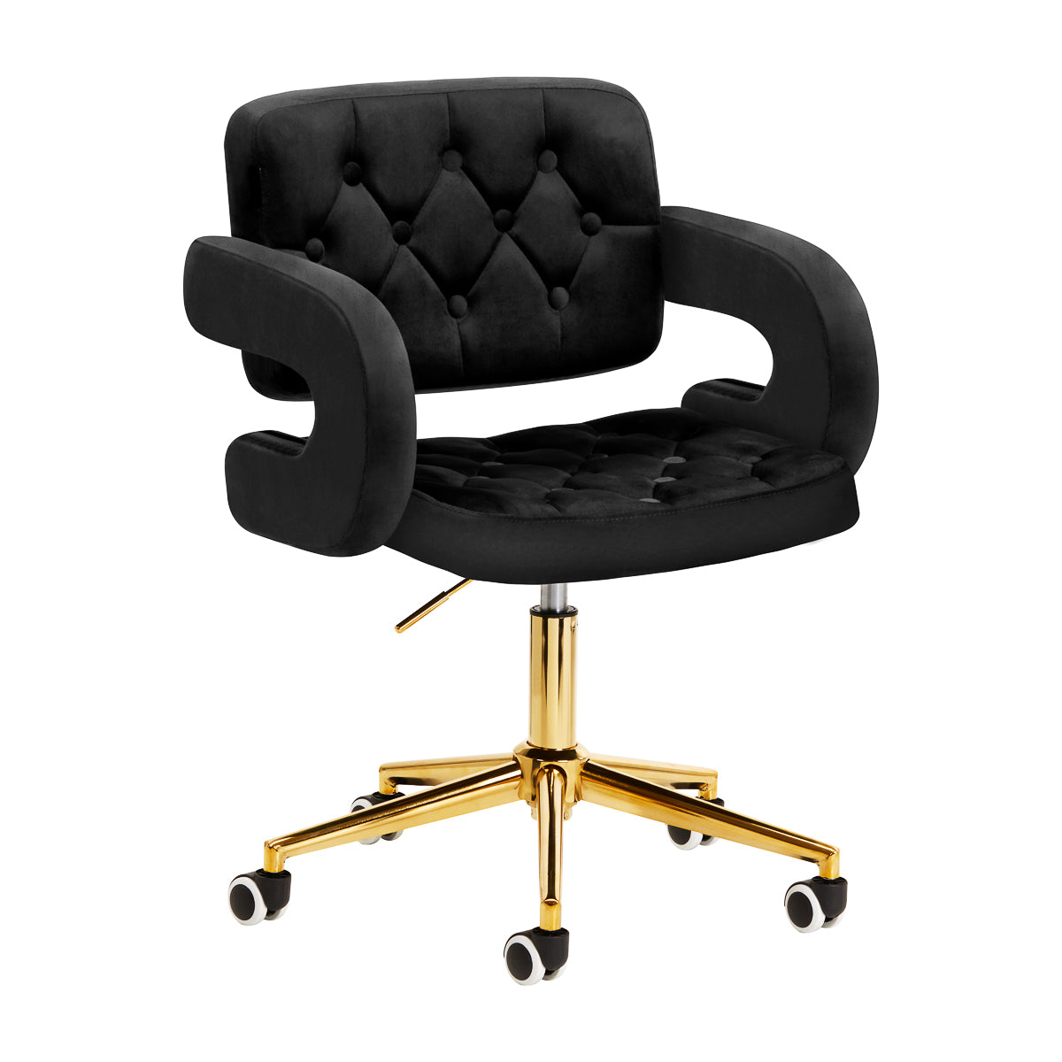 Silla de Terciopelo con Ruedas y Respaldo 4Rico QS-OF213G Dorado Negro