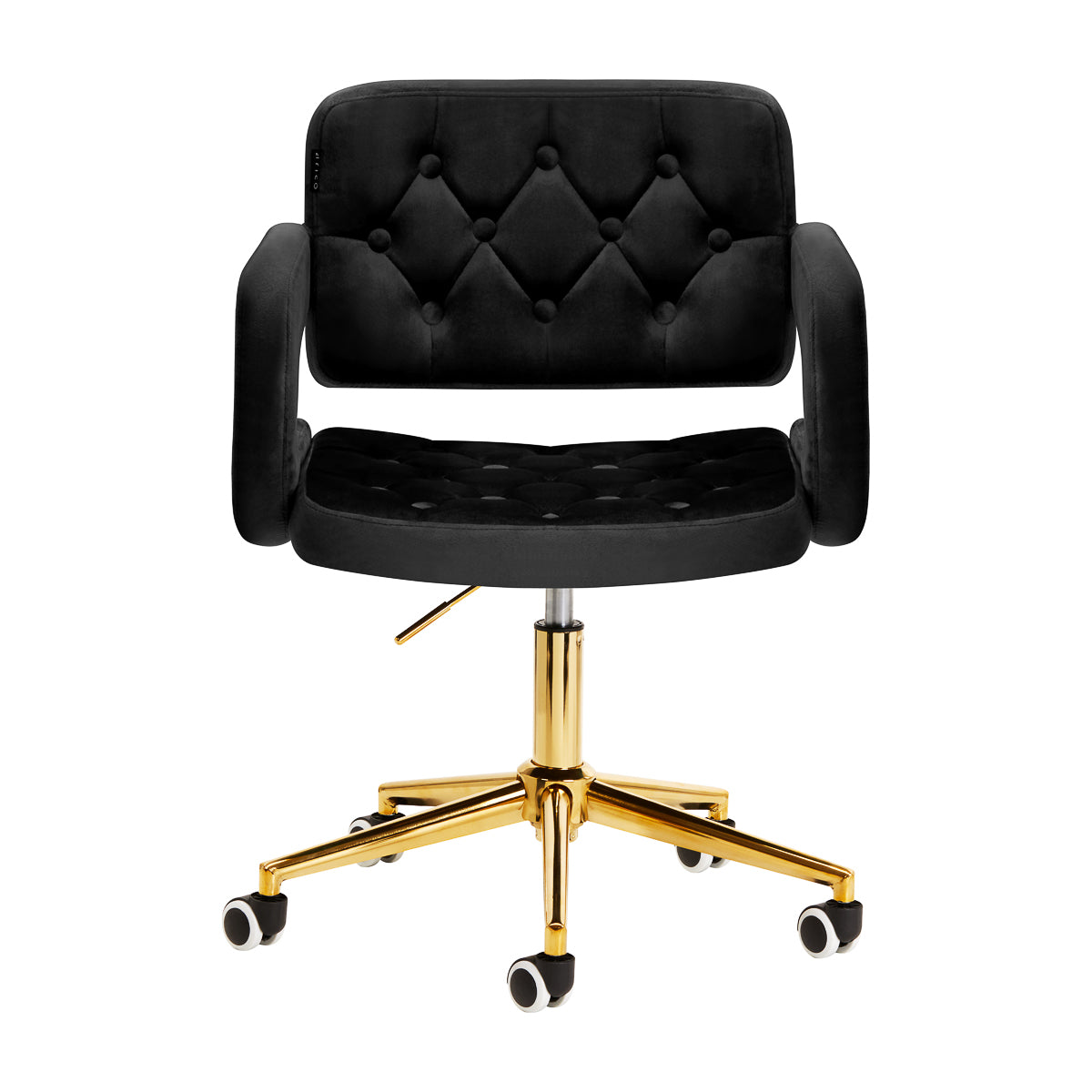 Silla de Terciopelo con Ruedas y Respaldo 4Rico QS-OF213G Dorado Negro