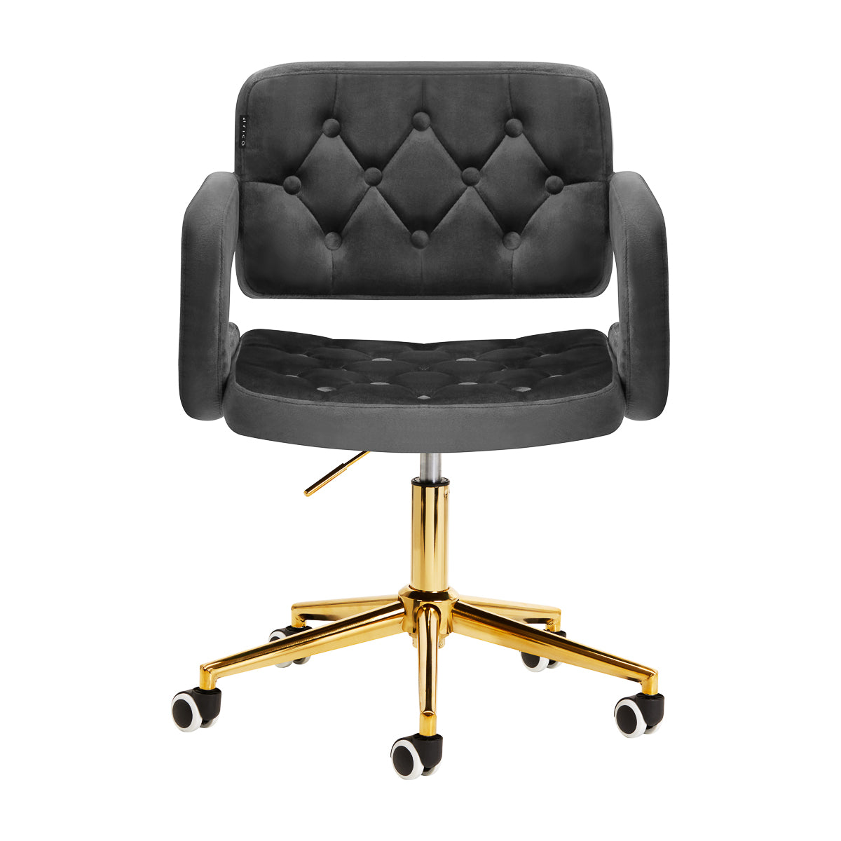 Silla de Terciopelo con Ruedas y Respaldo 4Rico QS-OF213G Dorado Gris