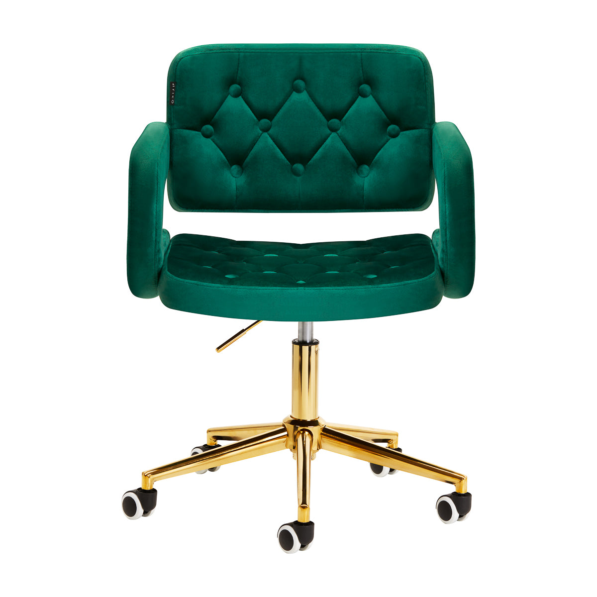 Silla de Terciopelo con Ruedas y Respaldo 4Rico QS-OF213G Dorado Verde
