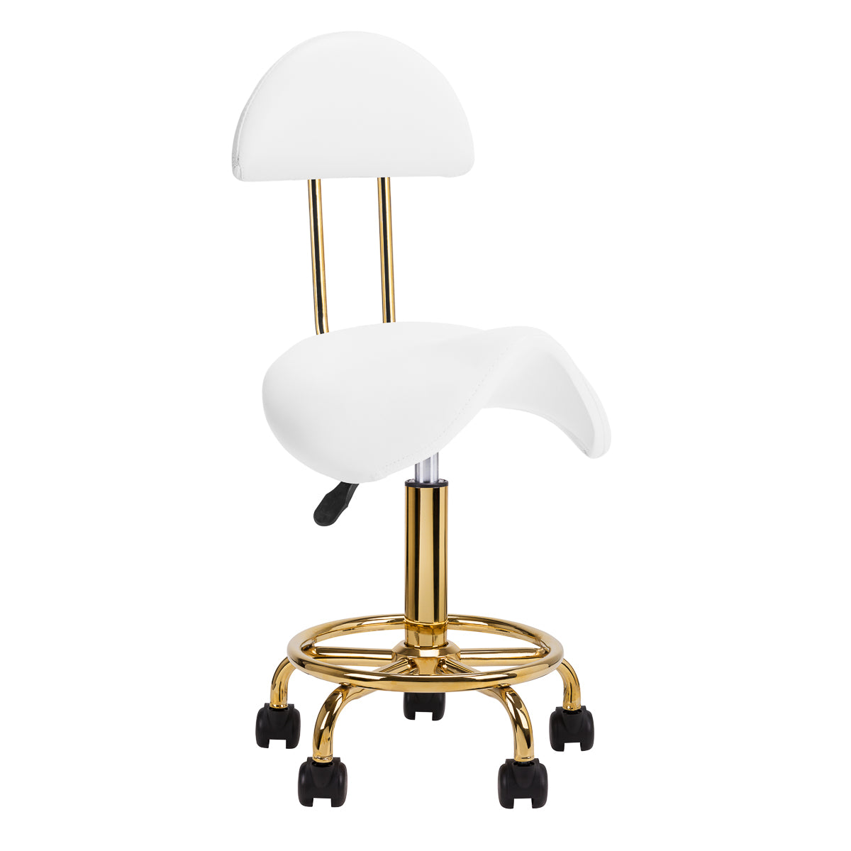 Taburete Ergonómico con Ruedas y Respaldo 6001-G Oro-Blanco