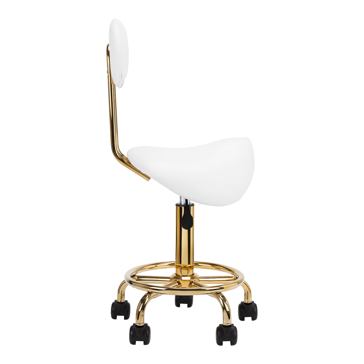 Taburete Ergonómico con Ruedas y Respaldo 6001-G Oro-Blanco