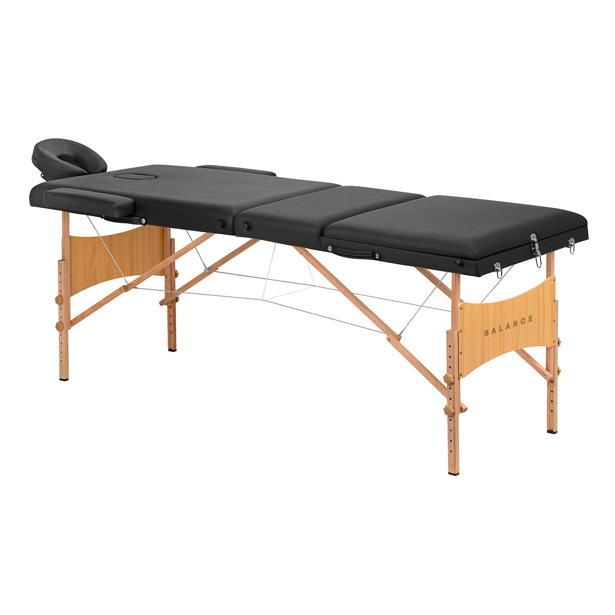 Camilla de masaje plegable de madera Balance Lux 3 zonas negro