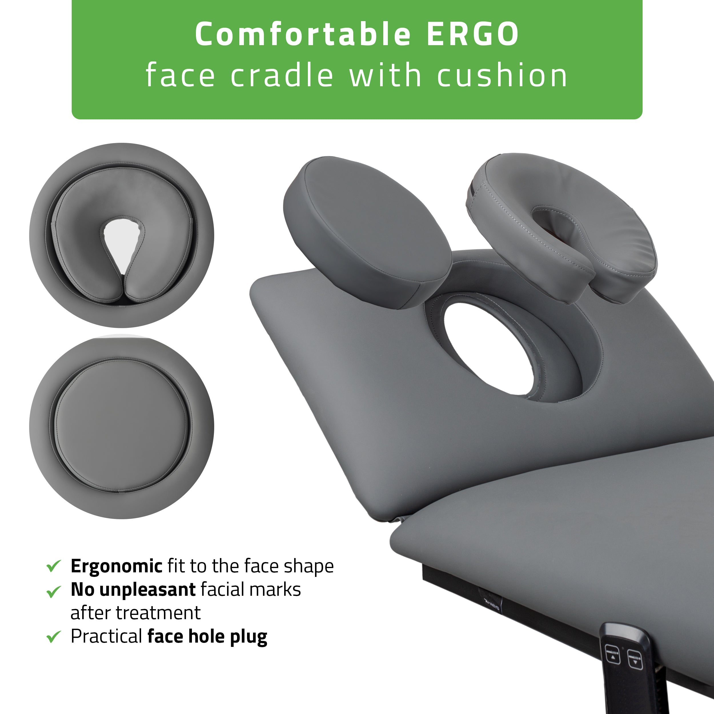 Fortis 4 ERGO treatment table, electric height adjustment with foot control bar, ERGO cushion, k722 gray